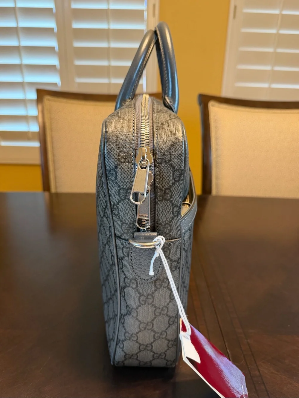 New Authentic Gucci GG Supreme Logo Ophidia Messenger Bag Briefcase Gray Medium
